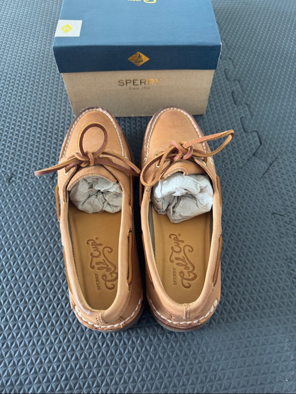 Sperry Men’s Tan Leather 2-Eye Gold Sahara Boat Shoes BRAND NEW! - Picture 7 of 10